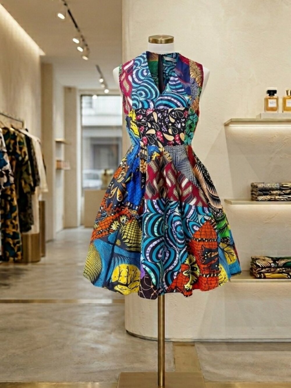 African Batik Dress Ankara Print Wax Top Kente Cloth Short Sleeve Dress